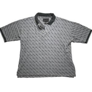 Vintage Mens Polo Shirt XL Retro‎ Striped Print Cotton Contrast Collar Skater